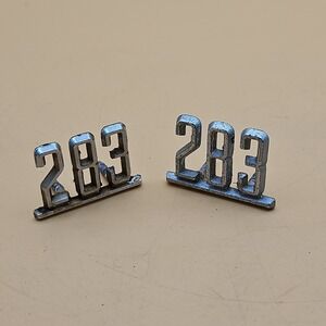 Vintage Chevrolet 283 Engine Fender Emblems Pair Of 2 Cubic Inch Genuine OEM